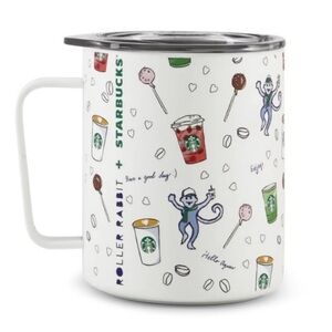 Starbucks + Roller Rabbit | Monkey Holiday Print 12oz Coffee Tea Mug with Lid